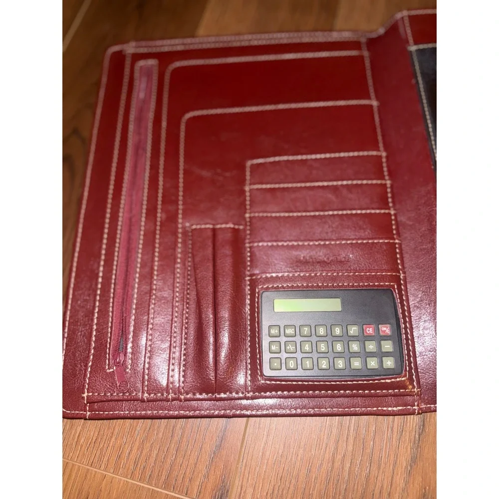 Samsonite Burgundy Faux Leather Tri-Fold Portfolio Organizer with Calculator